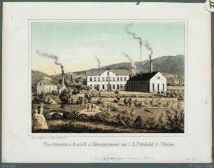 Die Maschinenbau-Anstalt und Eisengießerei (Gründung 1853) von Johann Samuel Petzholdt in Döhlen (Freital), aus dem Album der Sächsischen Industrie, 1. Bd. 1856