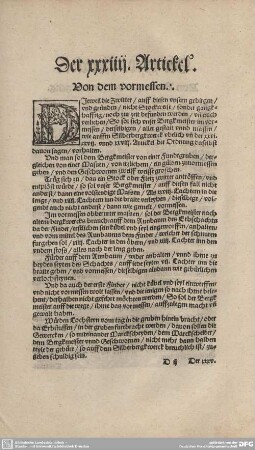 Der XXXIIII. Artickel. Von dem vormessen.