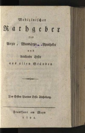 Des ersten Bandes erste Abtheilung
