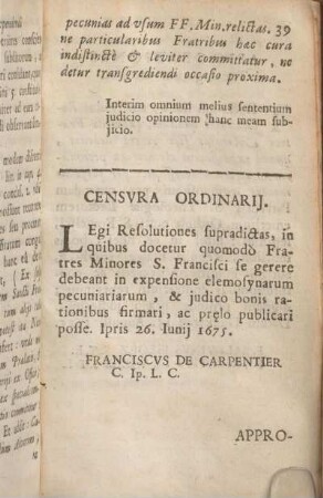 Censvra Ordinarij.