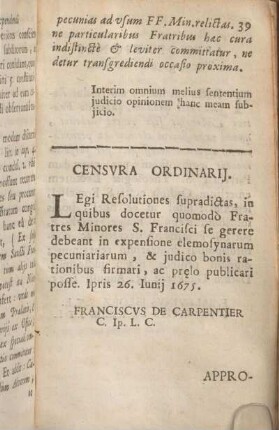 Censvra Ordinarij.