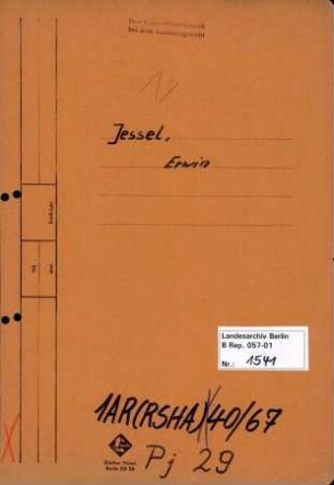 Personenheft Erwin Jessel (*07.03.1907), Regierungsoberinspektor