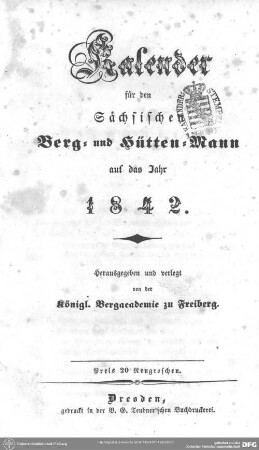 1842: Jahrbuch für das Berg- und Hüttenwesen in Sachsen