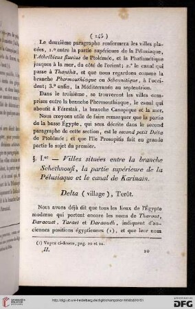 § Ier: Villes situées entre la branche Schetnoufi, la partie supérieure de la Pélusiaque et le canal de Karinaïn