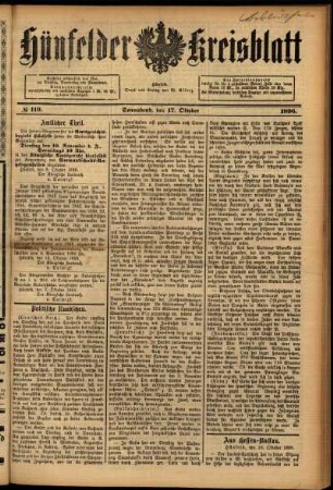 Ausgabe vom Samstag, den 17. Oktober 1896.