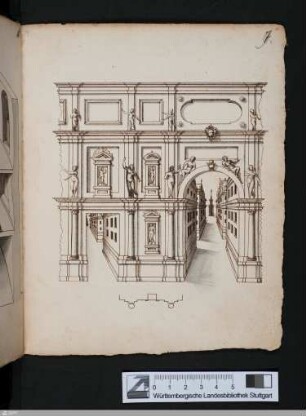 Vicenza: Teatro Olimpico (Teilaufriss der Bühnenwand)
