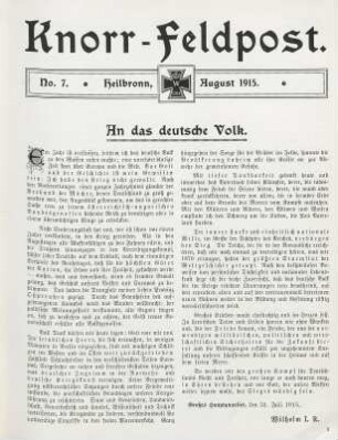 7.1915: Knorr-Feldpost