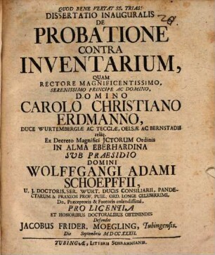 Diss. inaug. de probatione contra inventarium