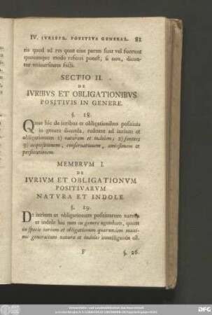 Sectio II. De iuribus et obligationibus positius in genere.