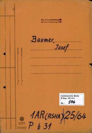 Personenheft Josef Baumer (*03.01.1908), SS-Untersturmführer
