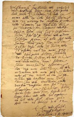 Brief von Samuel Scheidt an den Rat der Stadt Bitterfeld