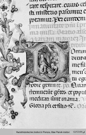 Missale Romanum : Textseite mit historisierter Initiale D: Geburt Christi