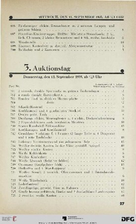 3. Auktionstag Donnerstag, den 12. September 1935, ½ 3 Uhr (Nr. 701-1050)