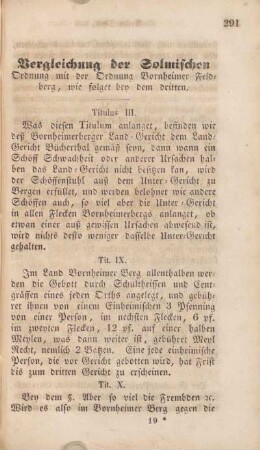 Vergleichung der Solmischen Ordnung mit der Ordnung Bornheimer Feldberg, wie folget bey dem dritten, Titulus ...