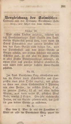 Vergleichung der Solmischen Ordnung mit der Ordnung Bornheimer Feldberg, wie folget bey dem dritten, Titulus ...