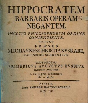 Hippocratem barbaris operam negantem