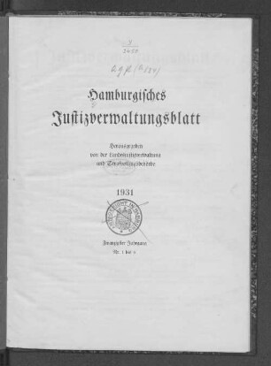 20.1931: Hamburgisches Justizverwaltungsblatt : HmbJVBL