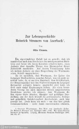 V. Zur Lebensgeschichte Heinrich Stromers von Auerbach