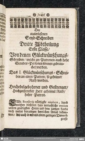 Der auserlesenen Send-Schreiben Dritte Abtheilung