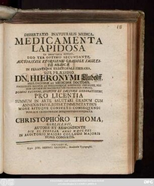 Dissertatio Inavgvralis Medica, Medicamenta Lapidosa : Die XI. Februar. Anni MDCCCXXI. In Auditorio Majori Collegii Majoris ...