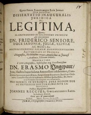 Dissertatio Inauguralis Iuridica De Legitima