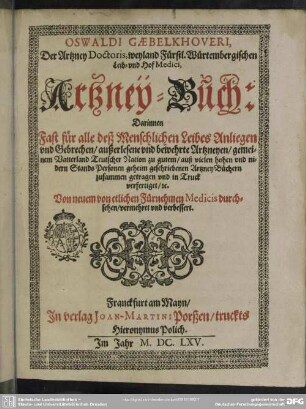 Oswaldi Gäbelhoveri Artzneybuch
