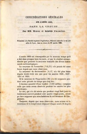 Considérations générales sur l'année ... dans la Creuse, 1860 (1861)