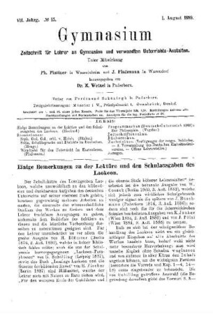 Einige Bemerkungen zu der Lektüre und den Schulausgaben des Laokoon