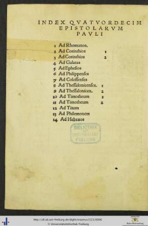 Index Quatuordecim Epistolarum Pauli