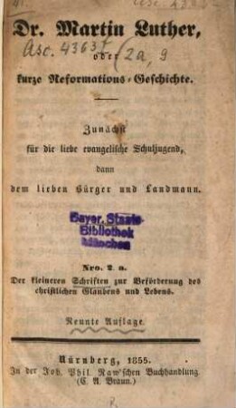 Kleinere Schriften zur Beförderung des christlichen Glaubens und Lebens. 2,a,[9.] 1855 = 9. Aufl.
