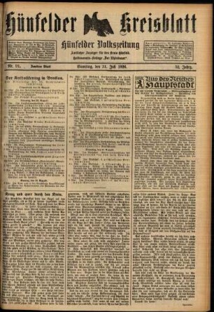Zweite Ausgabe vom Samstag, den 31. Juli 1926.