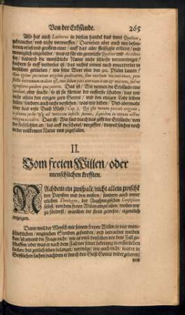 II. Vom freien Willen/ oder menschlichen krefften.