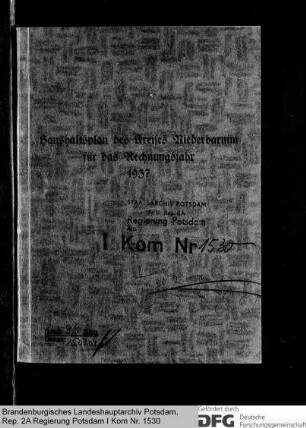 Haushaltspläne des Kreises Niederbarnim für das Rechnungsjahr 1937