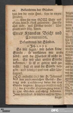 Eines Krancken Beicht und Communion.