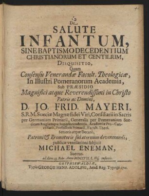 De Salute Infantum, Sine Baptismo Decedentium Christianorum Et Gentilium : Disquisitio