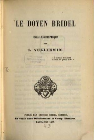 Le doyen Bridel Essai biographique