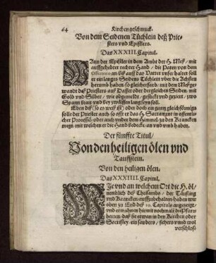 Der fünffte Titul. Von den heiligen Ölen und Tauffstein