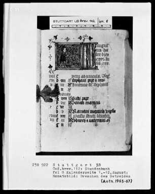 Lateinisch-französisches Stundenbuch — Monatsbild August, Folio 8recto