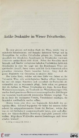 1: Antike Denkmäler im Wiener Privatbesitze, [1] : [Sammlung Millosicz]