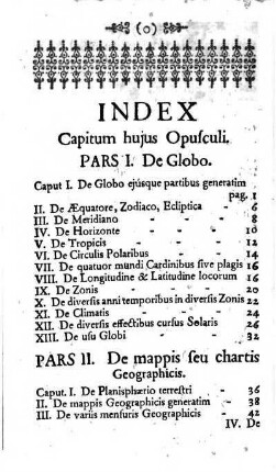 Index Capitum hujus Opusculi [Verzeichnus der Capiteln dieses Werckleins]