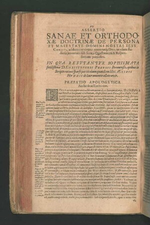 PRAEFATIO APOLOGETICA Authoris ad Lectorem.