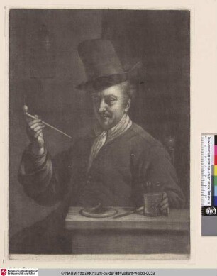 [Ein Pfeife rauchender Mann an einem Tisch; A Man at a Table Smoking a Pipe]