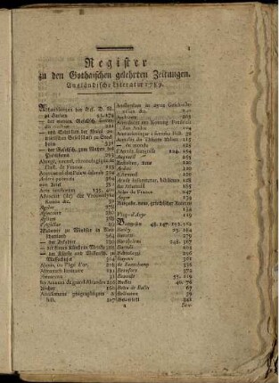 Register zu den Gothaischen gelehrten Zeitungen. Ausländische Literatur 1789.