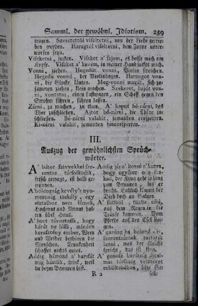 III. Auszug der gewöhnlichsten Sprüchwörter.