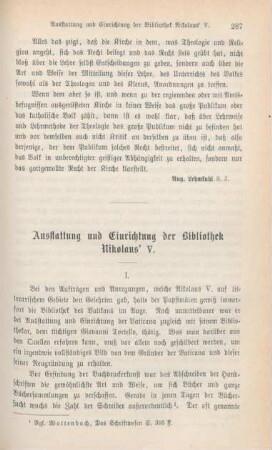 287-302 Ausstattung und Einrichtung der Bibliothek Nikolaus' V.