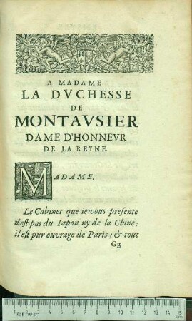 A Madame La Dvchesse De Montavsier Dame D'Honnevr De La Reyne.