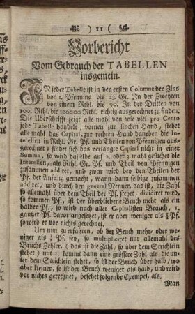 Vorbericht Vom Gebrauch der Tabellen insgemein.