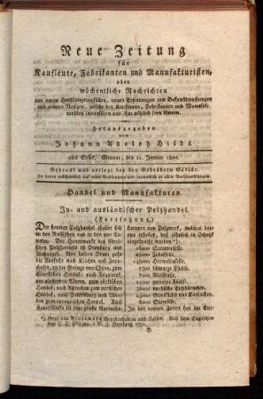 2tes Stück. Weimar, den 11. Januar 1800.