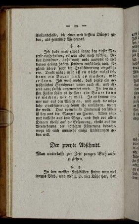 Der zweyte Abschnitt. Man unterlasse zur Zeit junges Vieh aufzuziehen.
