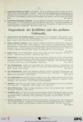 Gegenstände des kirchlichen und des profanen Gebrauchs (Nr. 63-149)